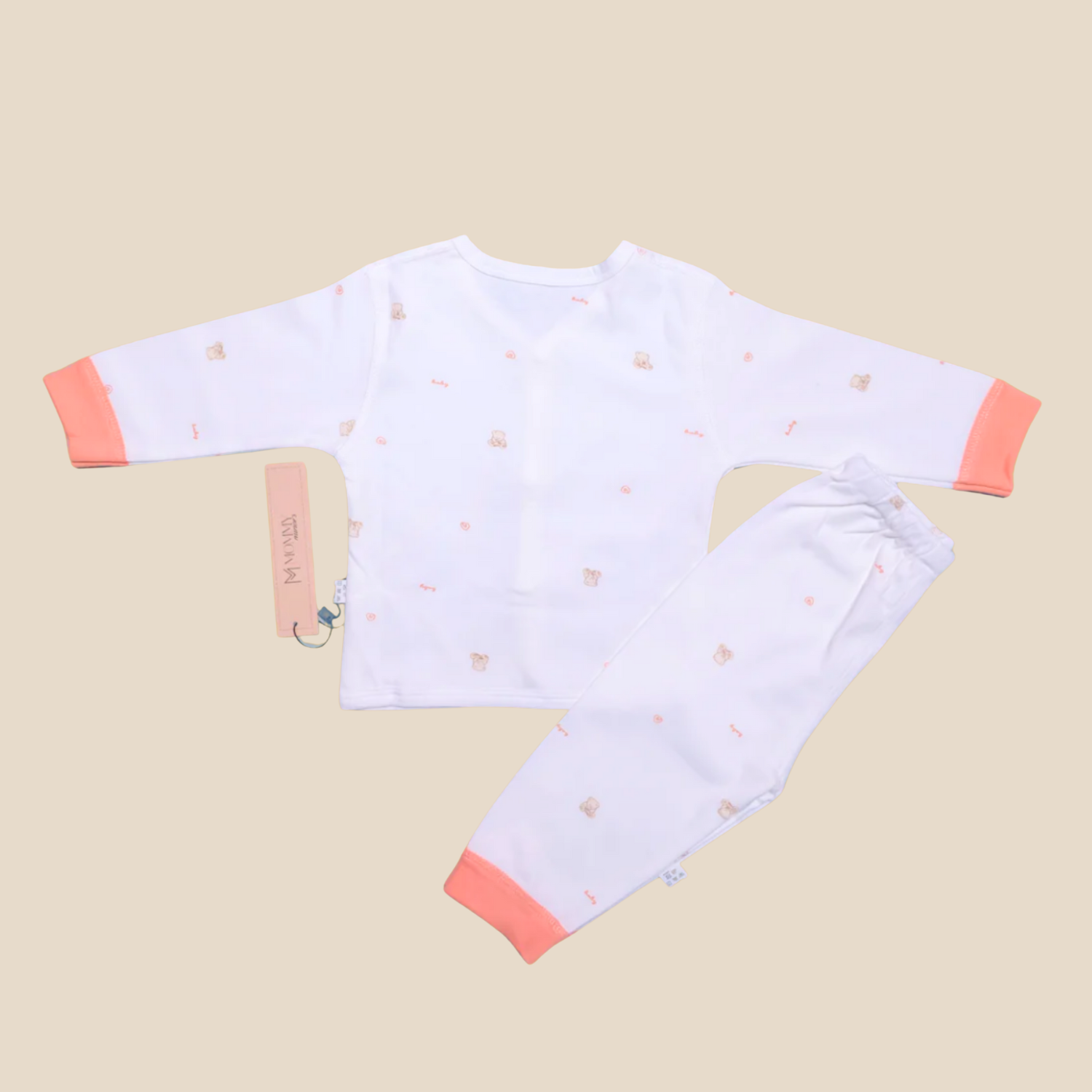 White & Peach Soft Cotton Night Suit